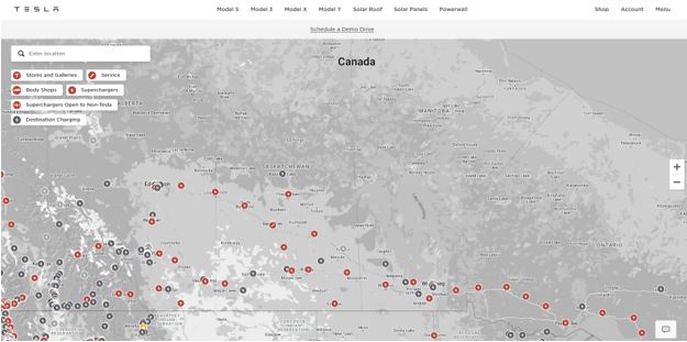 Planning Your Route Using the Tesla Canada Supercharger Map
